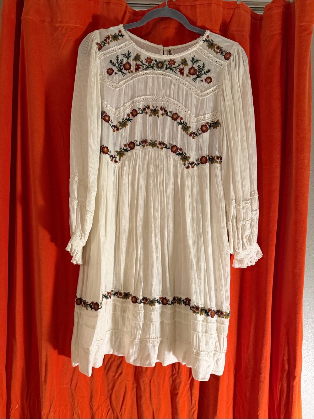 Free people Boho Embroidered White Peasant Dress